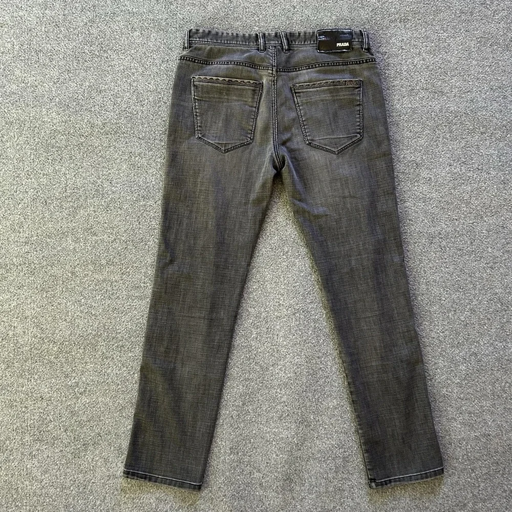 Prada Jeans Mens 36x31 Gray Medium Wash Slim Skinny Denim Plaid Lined Italy